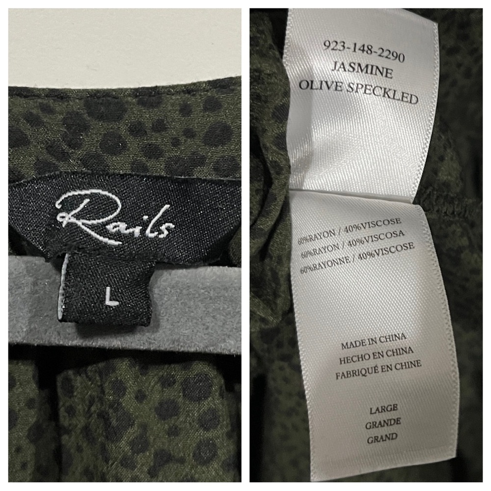 Rails Jasmine Dress Olive Green Speckled Print Smocked Waist Boho Mini L Large - Picture 6 of 6